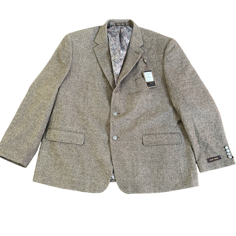 Pierre Loren Blazer Mens 52R Brown Wool Blend Tweed Classic Fit Sport Coat NWT